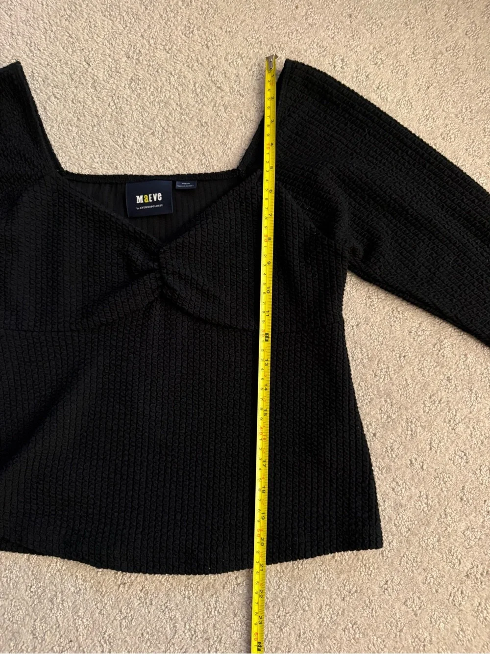 Anthropologie Maeve Black Textured Sweetheart Top Long Sleeve Going Out Medium